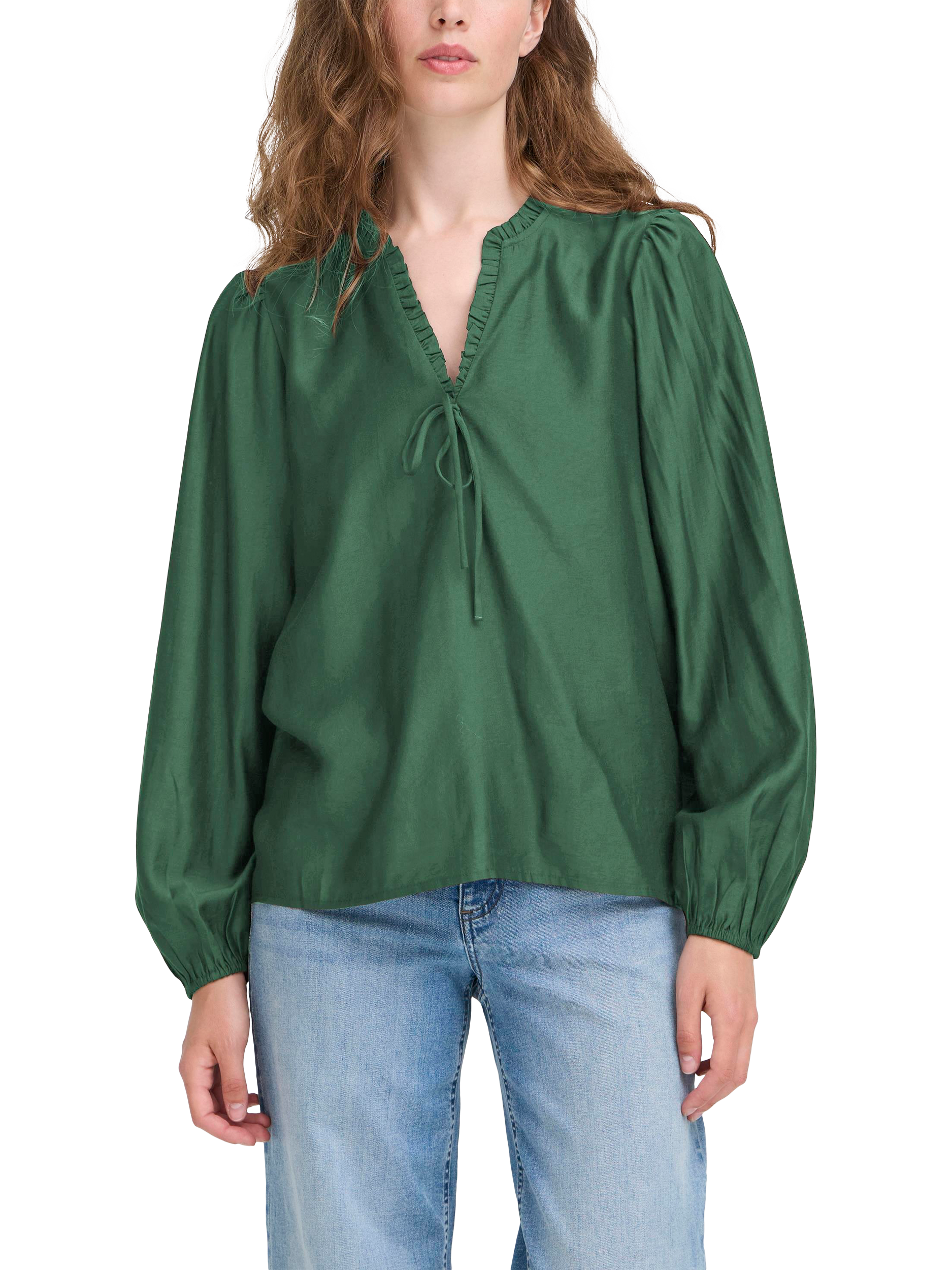 Product image 1 of 7, which shows ICHI Karlani Long Sleeve V Neck Blouse, Pineneedle, 8