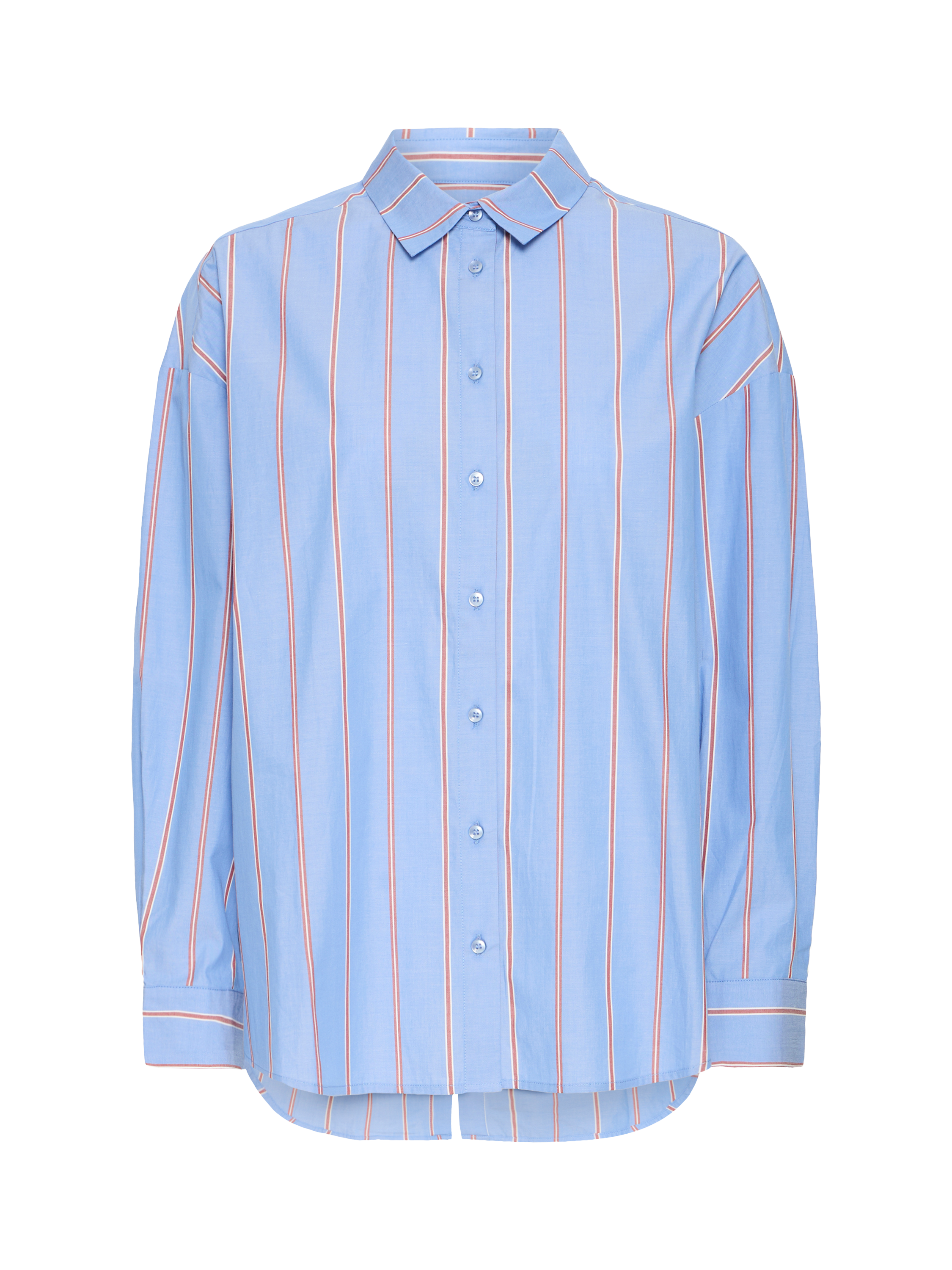 Product image 1 of 3, which shows ICHI Sadia Striped Cotton Blouse, Blue Yonder/Multi, 16