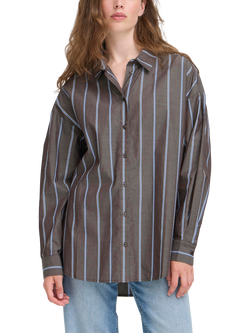 ICHI Sadia Striped Cotton Blouse, Brown/Multi