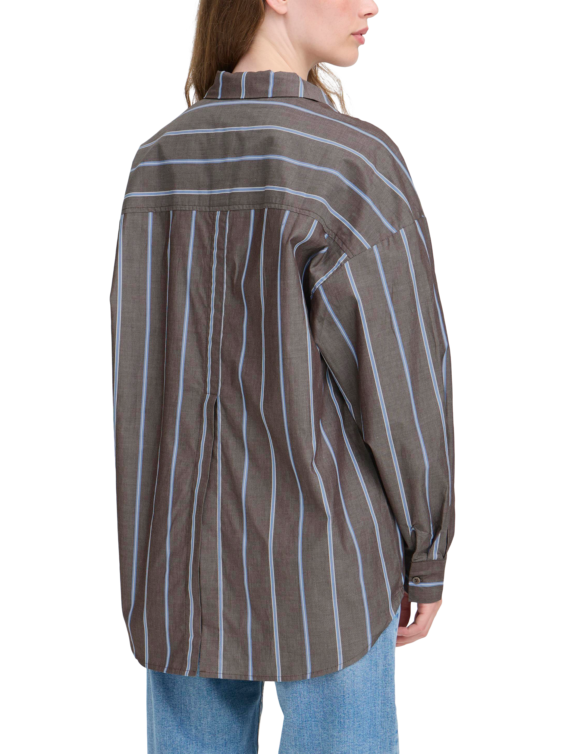 Product image 2 of 7, which shows ICHI Sadia Striped Cotton Blouse, Brown/Multi, 8