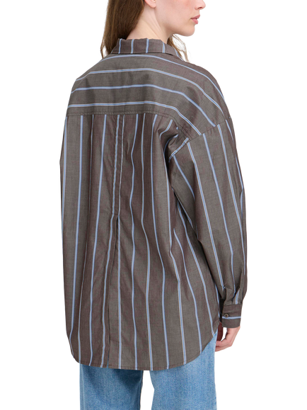 ICHI Sadia Striped Cotton Blouse - view 2, Brown/Multi