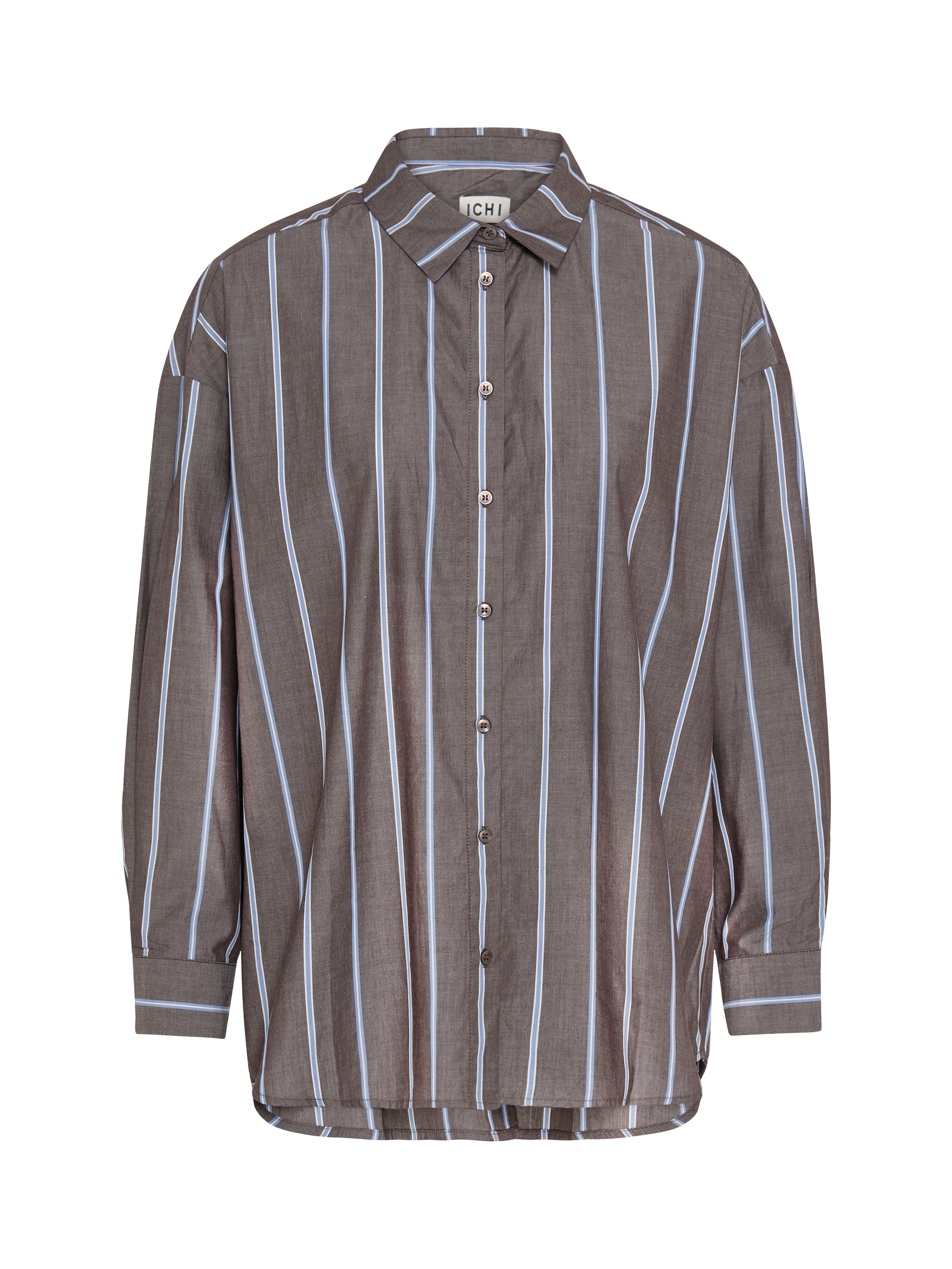 Product image 5 of 7, which shows ICHI Sadia Striped Cotton Blouse, Brown/Multi, 8