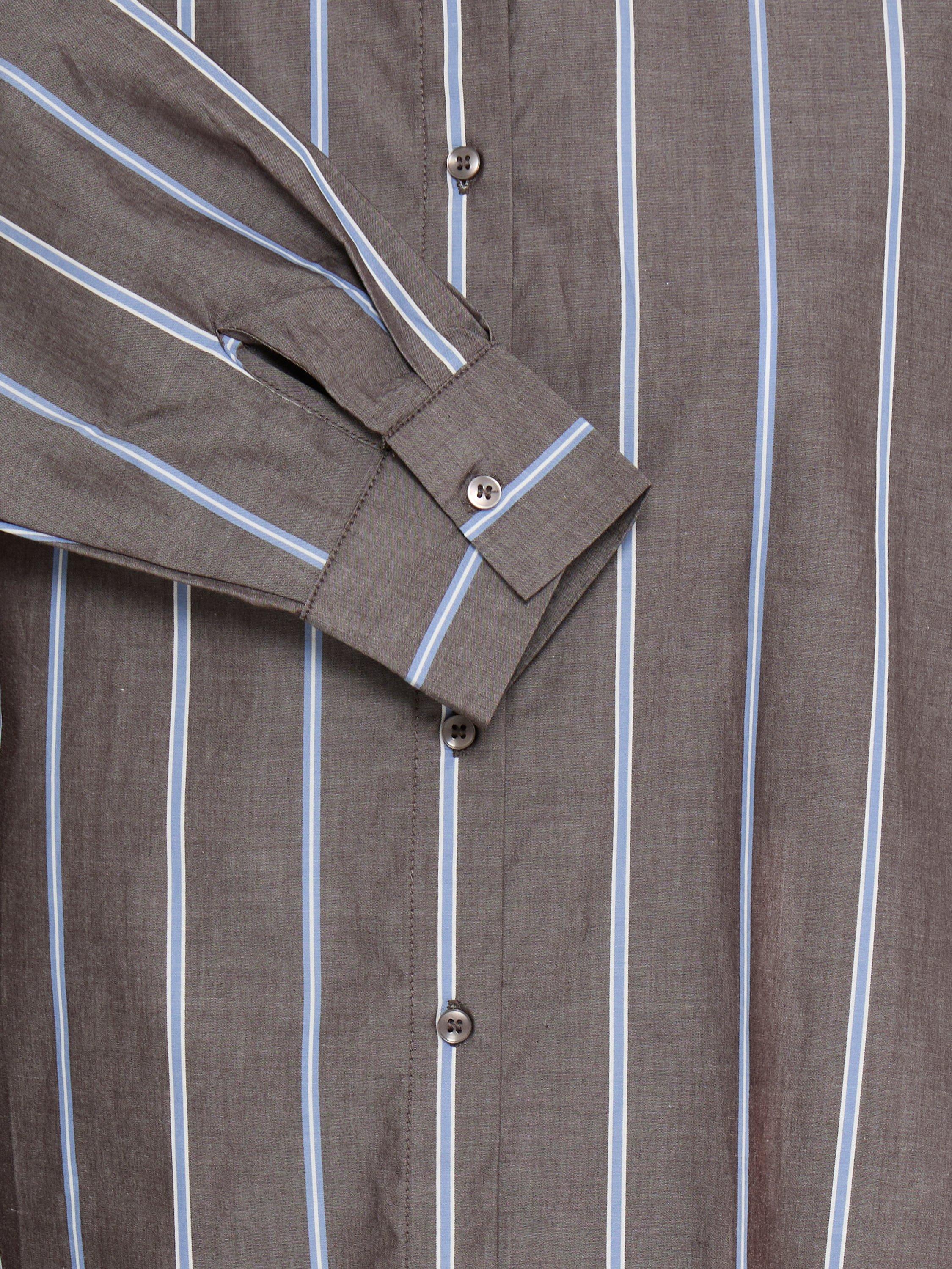 Product image 7 of 7, which shows ICHI Sadia Striped Cotton Blouse, Brown/Multi, 8