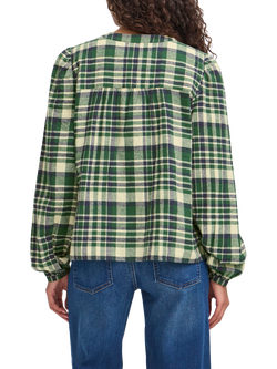 ICHI Tamanna Cotton Check Long Sleeve Round Neck Blouse - view 2, Pineneedle