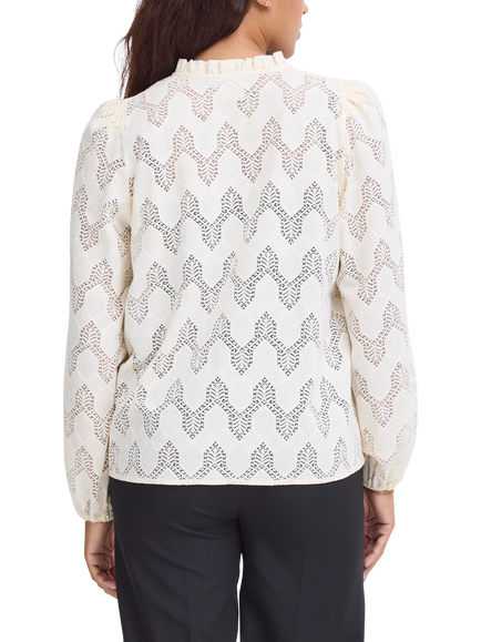 ICHI Junela Cotton Blend Long Sleeve V Neck Blouse - view 2, Birch