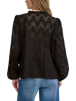 ICHI Junela Cotton Blend Long Sleeve V Neck Blouse - view 2, Black