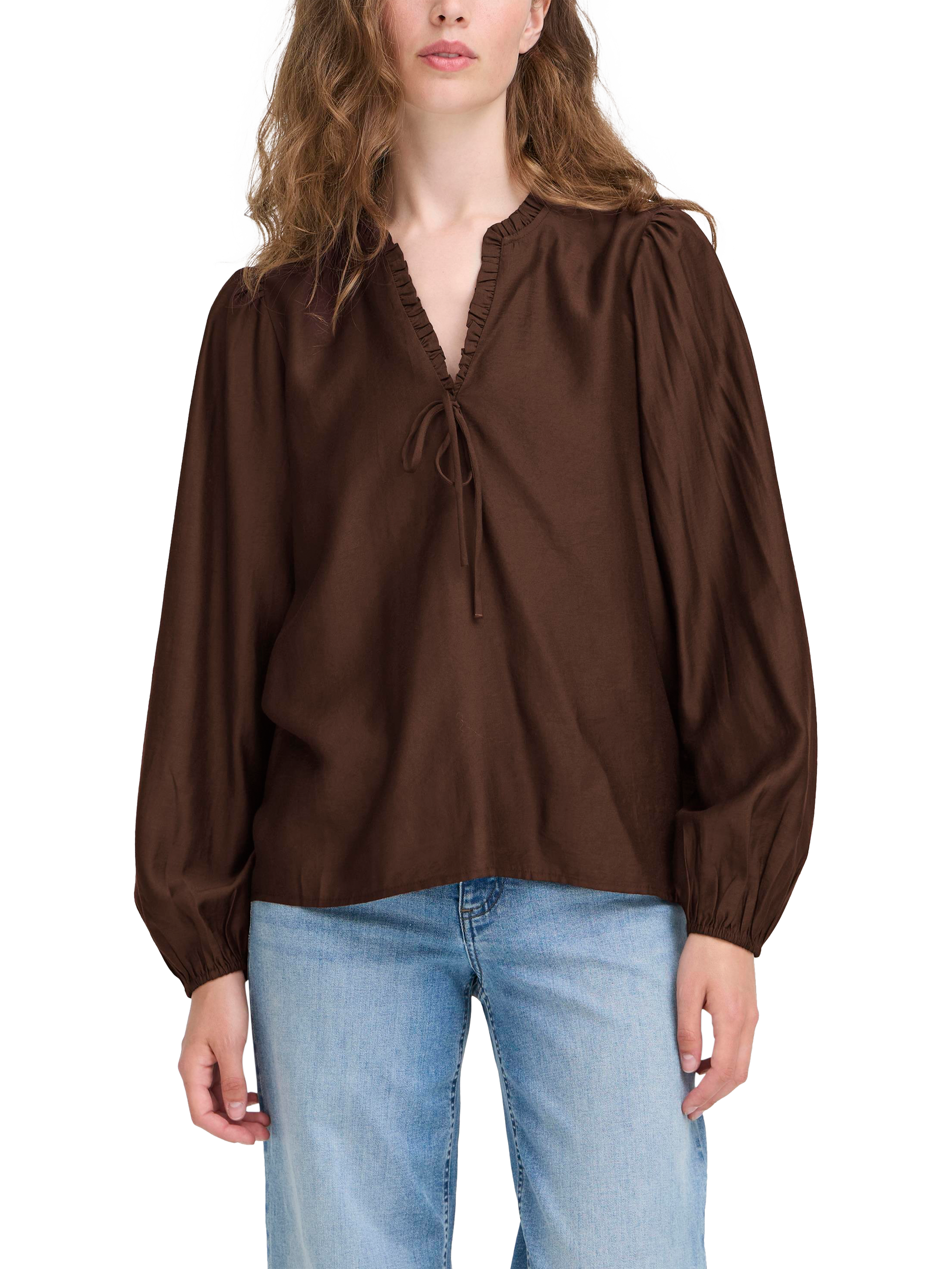 Product image 1 of 7, which shows ICHI Karlani Long Sleeve V Neck Blouse, Coffee Bean, 8