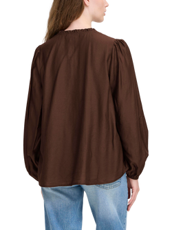 ICHI Karlani Long Sleeve V Neck Blouse - view 2, Coffee Bean