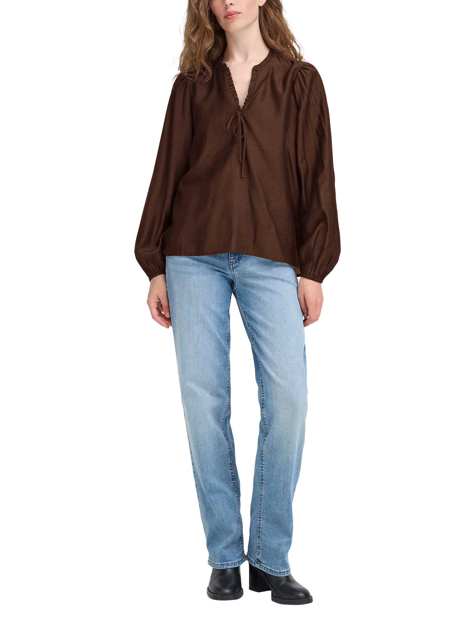 Product image 3 of 7, which shows ICHI Karlani Long Sleeve V Neck Blouse, Coffee Bean, 8