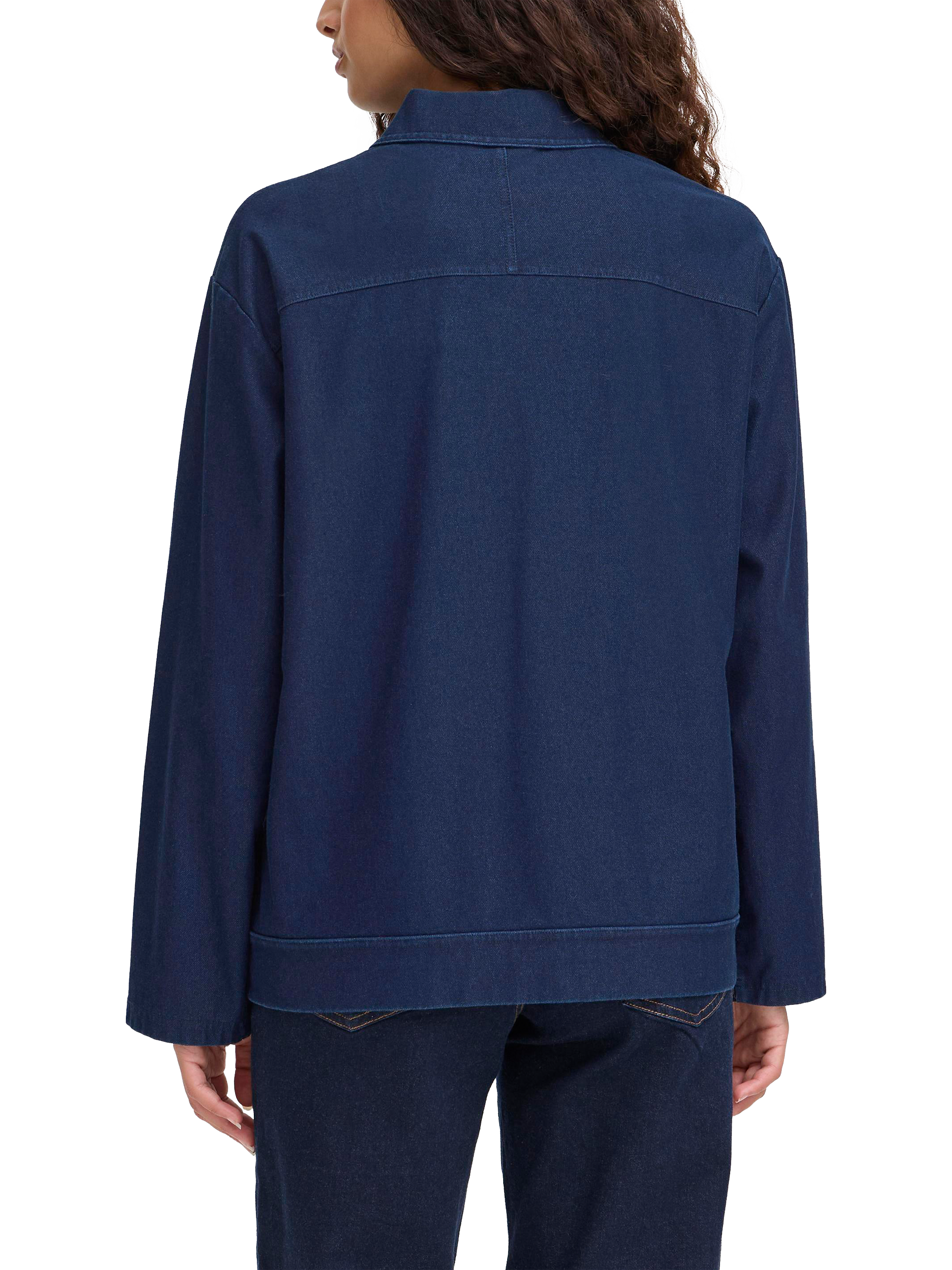 Product image 2 of 7, which shows ICHI Kate Cotton Blend Long Sleeve Collar Blouse, Dark Blue, XS