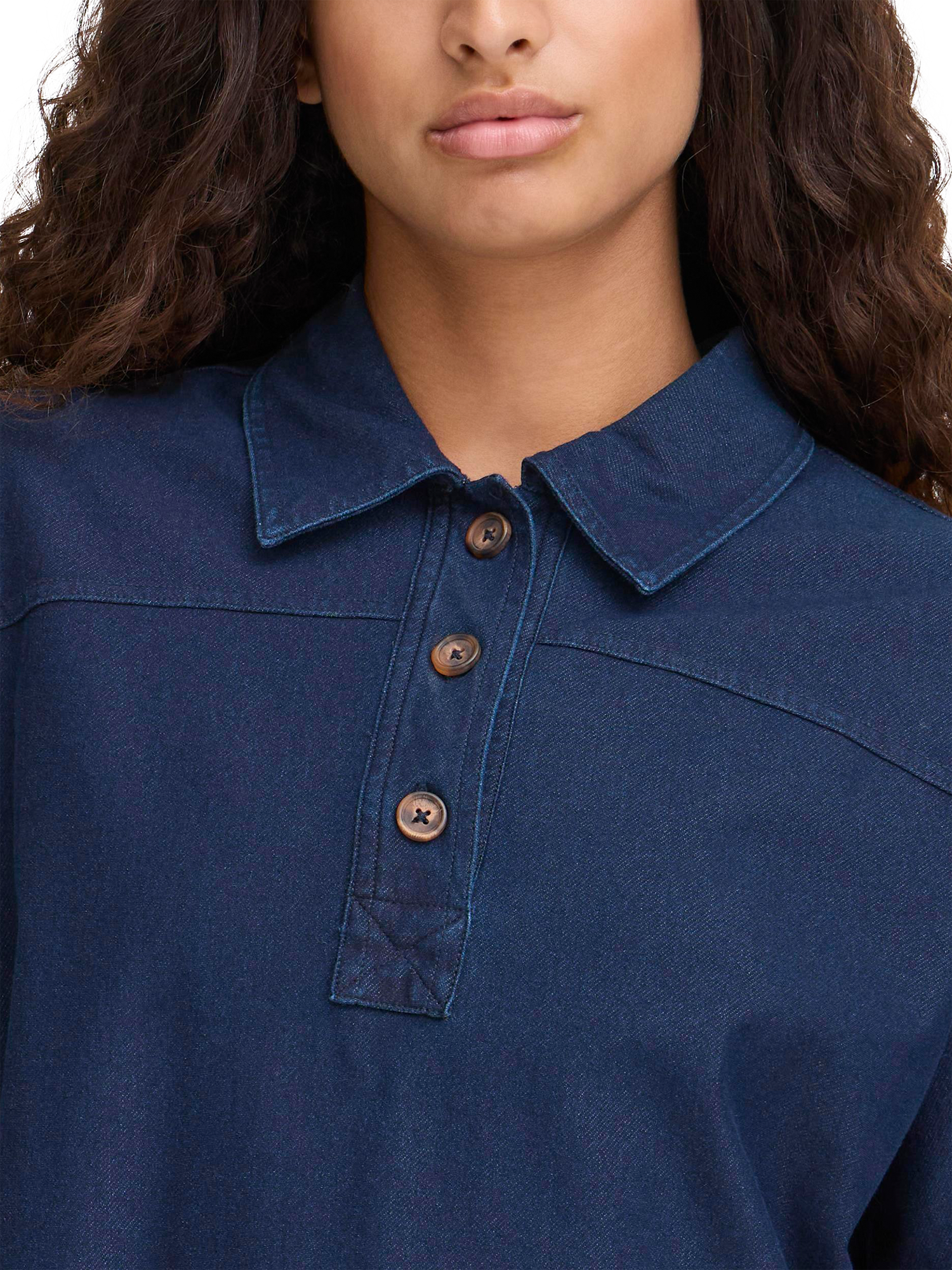 Product image 4 of 7, which shows ICHI Kate Cotton Blend Long Sleeve Collar Blouse, Dark Blue, XS