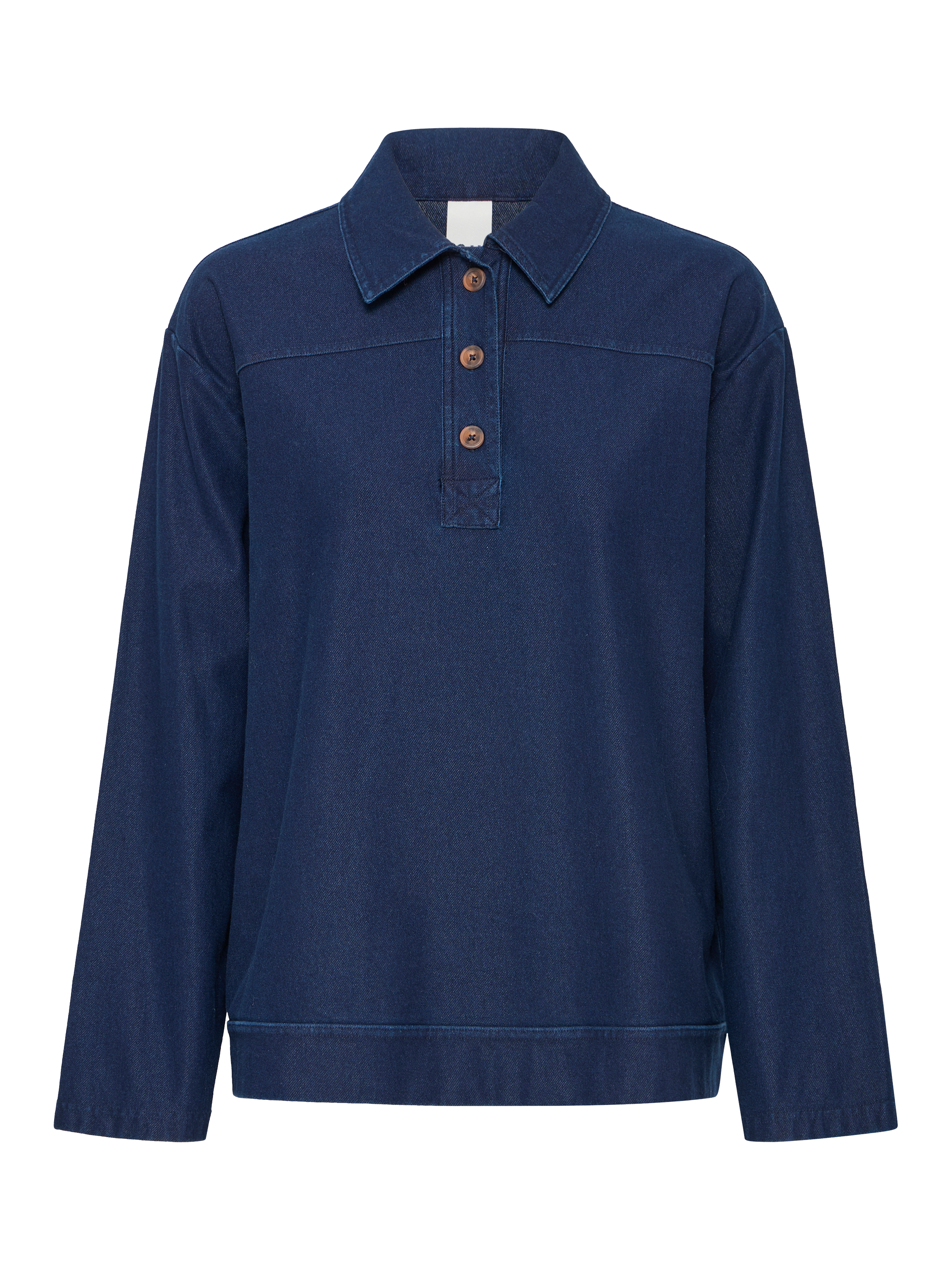 Product image 5 of 7, which shows ICHI Kate Cotton Blend Long Sleeve Collar Blouse, Dark Blue, XS