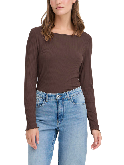 ICHI Cella Lonng Sleeve Scoop Neck Top, Coffee Bean