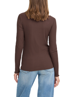 ICHI Cella Lonng Sleeve Scoop Neck Top - view 2, Coffee Bean