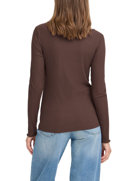 ICHI Cella Lonng Sleeve Scoop Neck Top - view 2, Coffee Bean