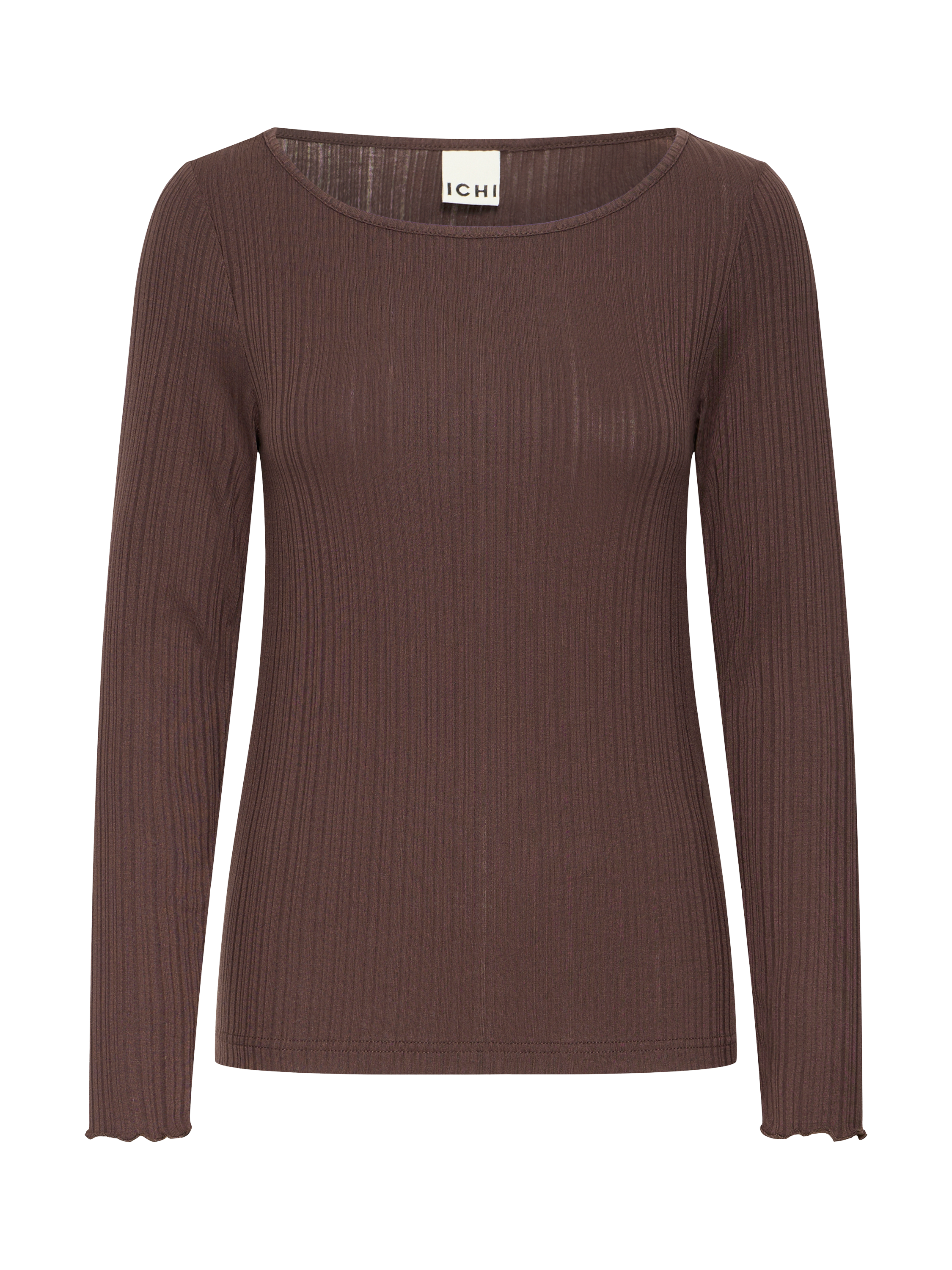 Product image 5 of 7, which shows ICHI Cella Lonng Sleeve Scoop Neck Top, Coffee Bean, XS