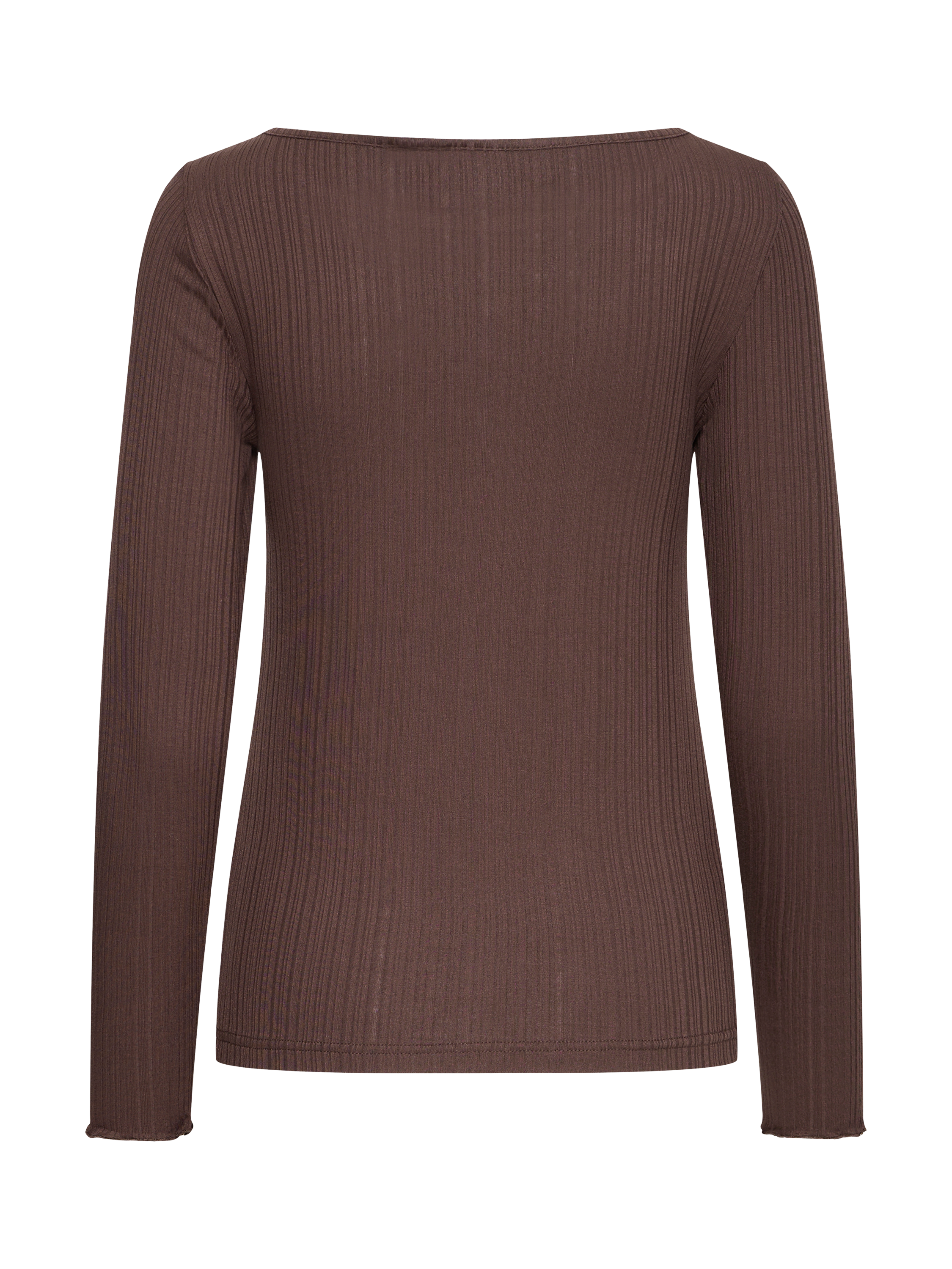 Product image 6 of 7, which shows ICHI Cella Lonng Sleeve Scoop Neck Top, Coffee Bean, XS
