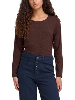 ICHI Rebel Long Sleeve Round Neck Top, Coffee Bean