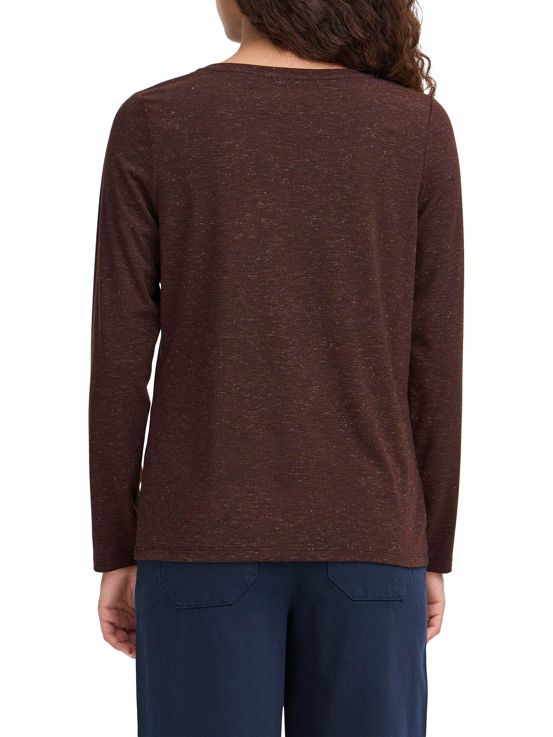 Product image 2 of 6, which shows ICHI Rebel Long Sleeve Round Neck Top, Coffee Bean, XS