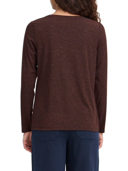 ICHI Rebel Long Sleeve Round Neck Top - view 2, Coffee Bean