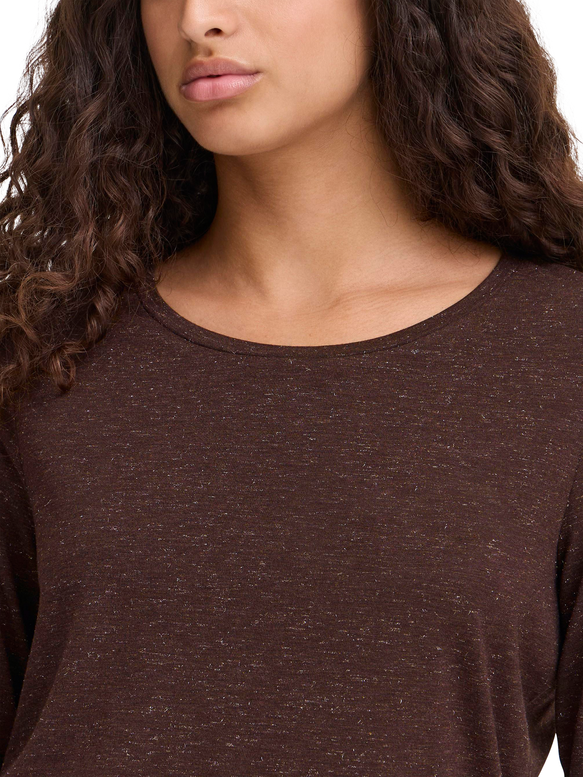 Product image 4 of 6, which shows ICHI Rebel Long Sleeve Round Neck Top, Coffee Bean, XS