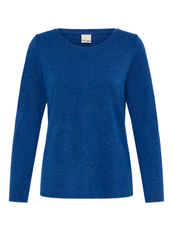 ICHI Rebel Long Sleeve Round Neck Top, Navy Peony