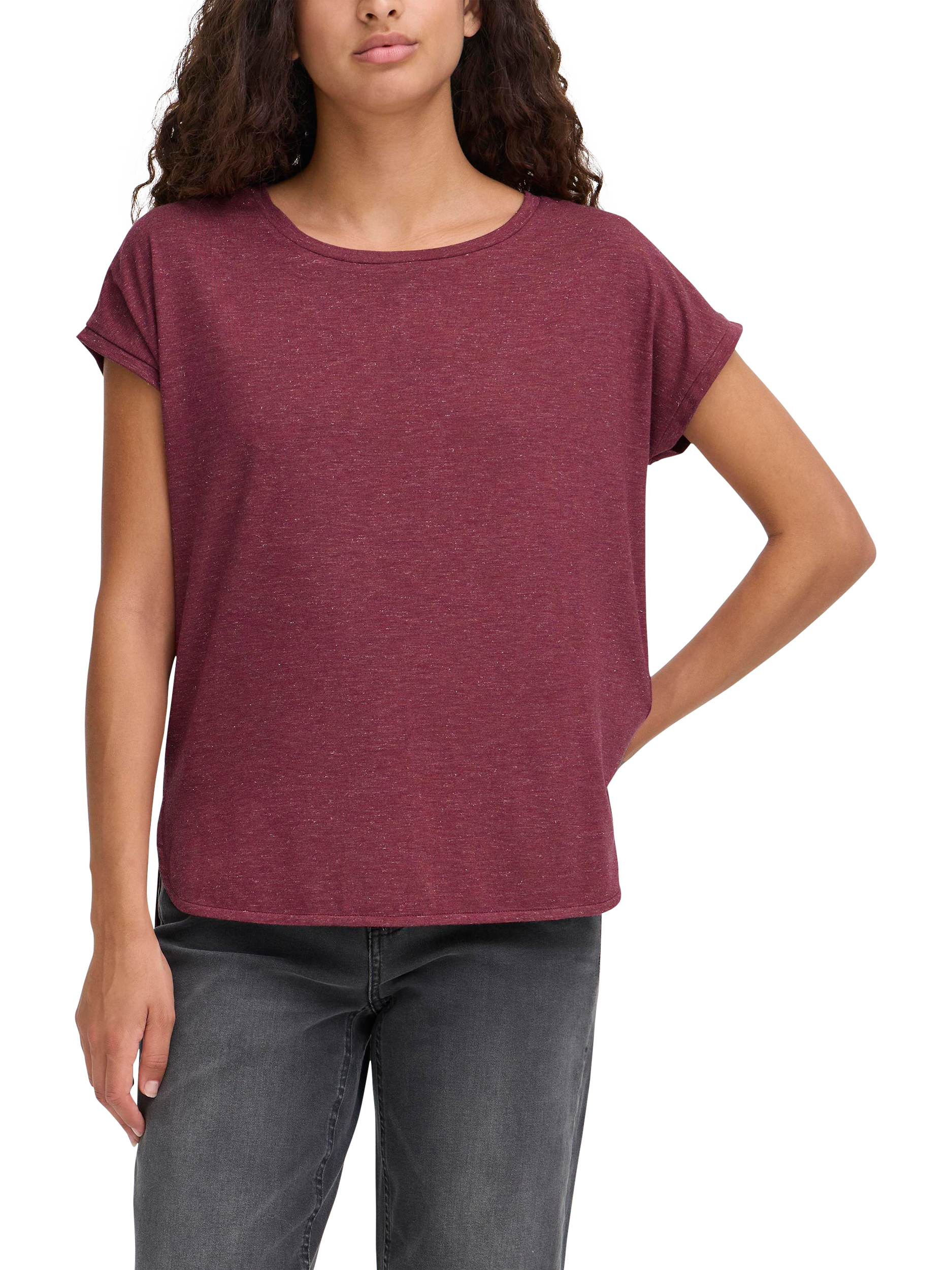 Product image 1 of 7, which shows ICHI Rebel Round Neck T-Shirt, Maroon, XS