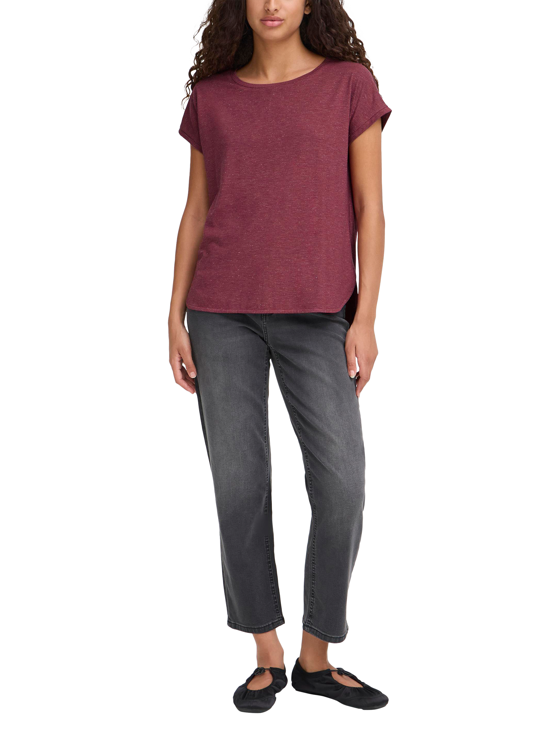 Product image 3 of 7, which shows ICHI Rebel Round Neck T-Shirt, Maroon, XS