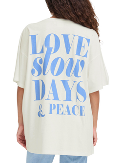 ICHI Kamille Cotton Short Sleeve Crew Neck T-Shirt - view 2, Cloud Dancer/Blue