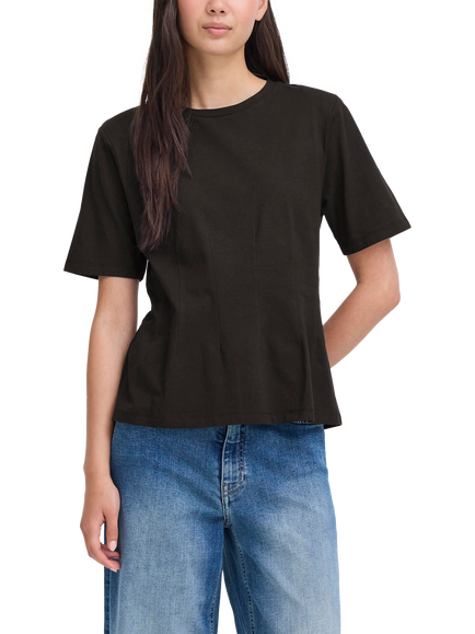 ICHI Nabia Cotton Short Sleeve Crew Neck T-Shirt, Black