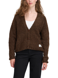 ICHI Blarisa V-Neck Long Sleeve Knit Cardigan, Coffee Bean