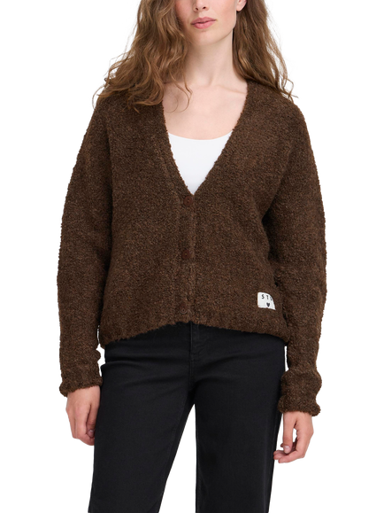 ICHI Blarisa V-Neck Long Sleeve Knit Cardigan, Coffee Bean