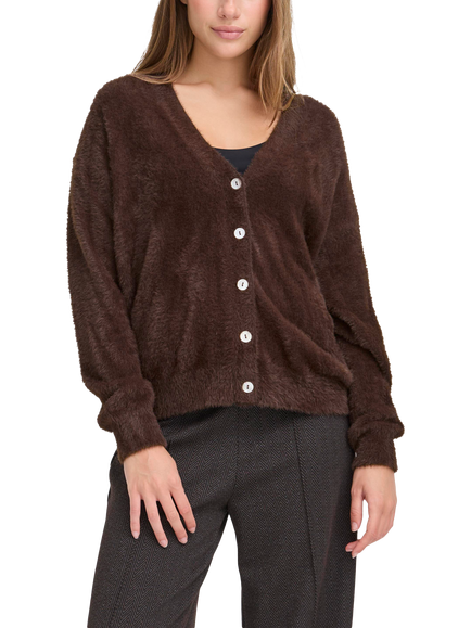ICHI Brula Long Sleeve V-Neck Cardigan, Coffee Bean