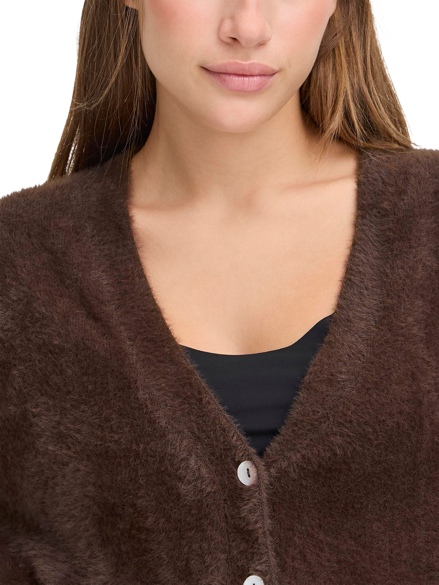 Product image 4 of 7, which shows ICHI Brula Long Sleeve V-Neck Cardigan , Coffee Bean, S