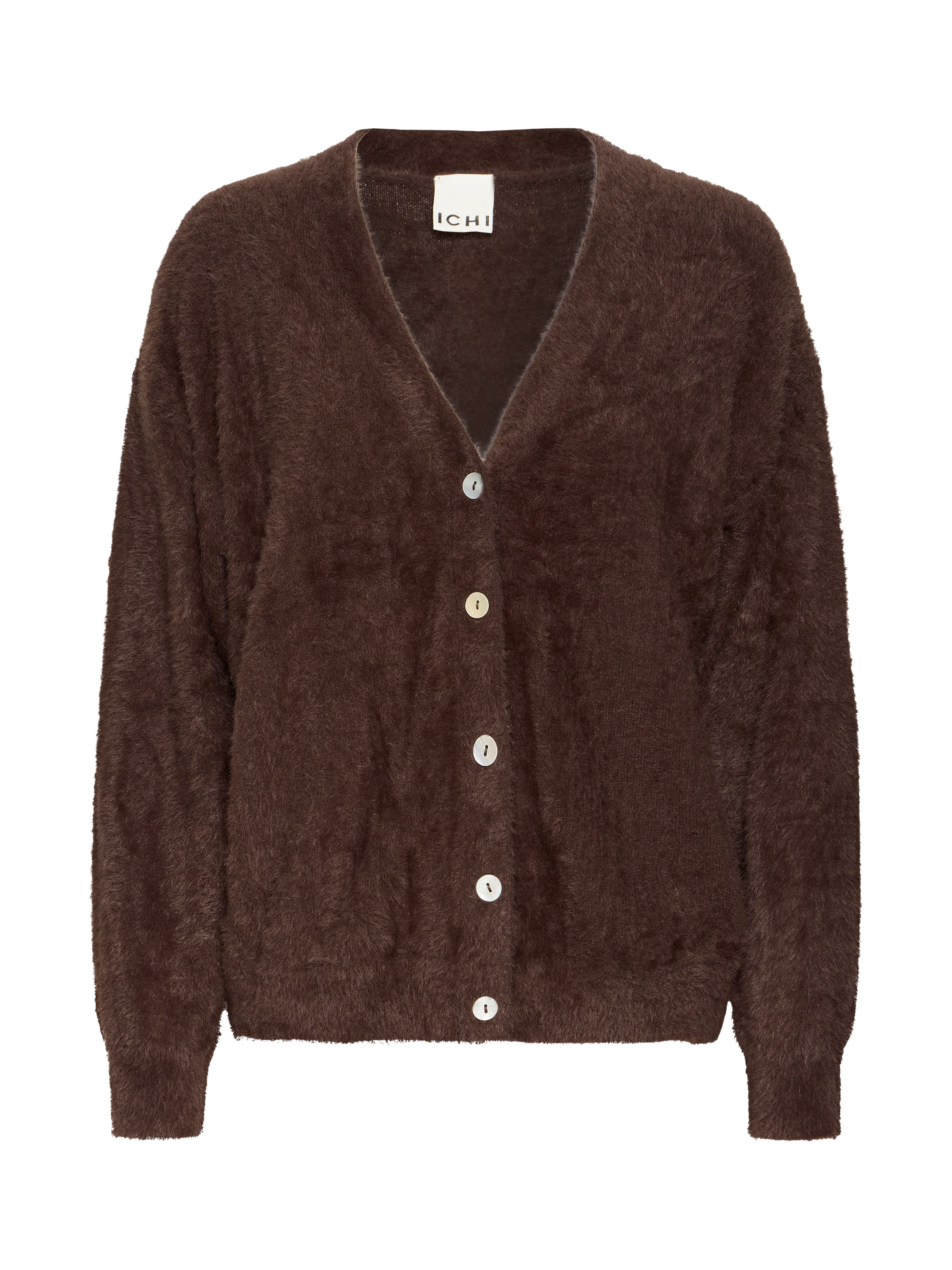 Product image 5 of 7, which shows ICHI Brula Long Sleeve V-Neck Cardigan , Coffee Bean, S