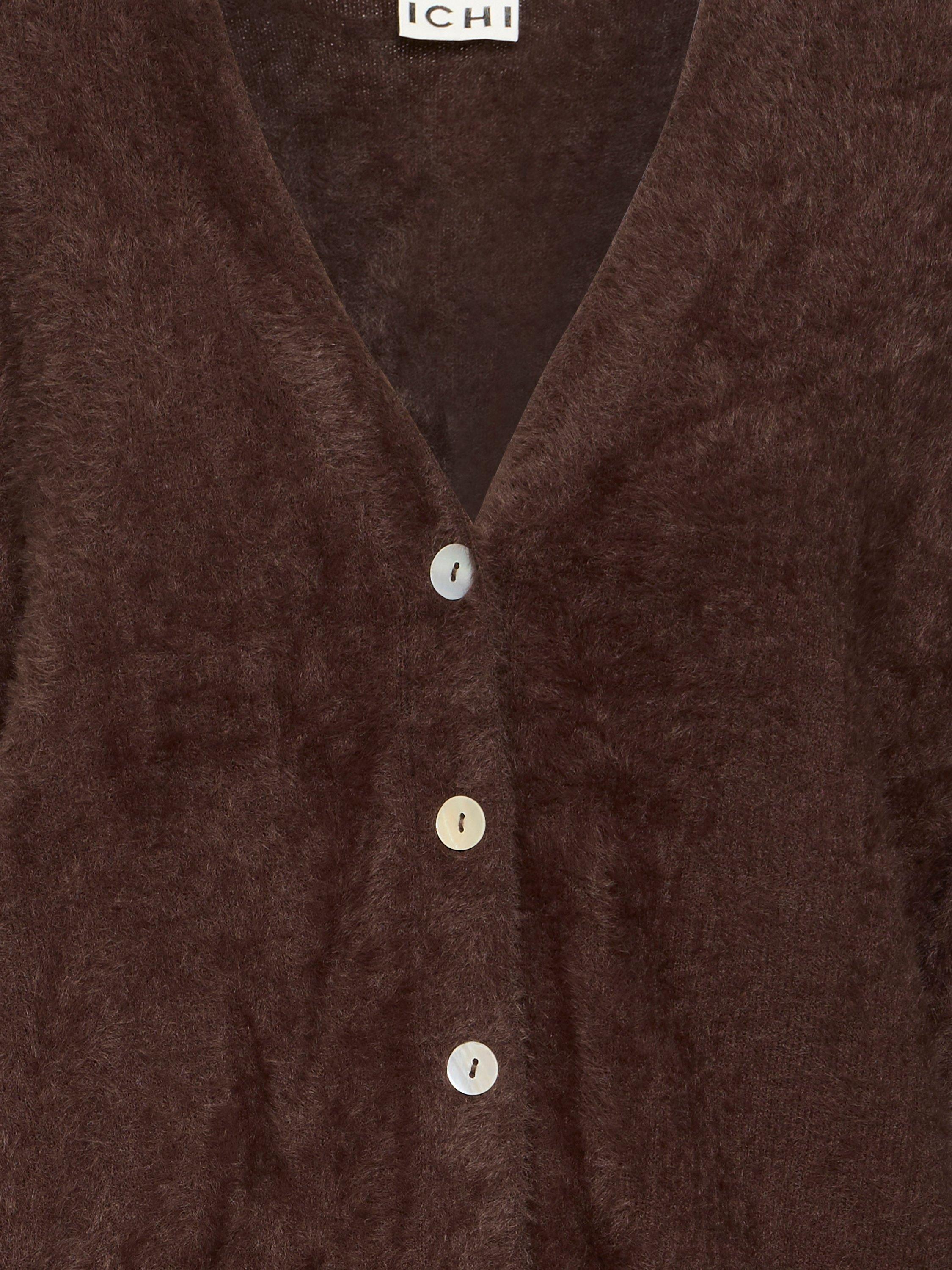 Product image 7 of 7, which shows ICHI Brula Long Sleeve V-Neck Cardigan , Coffee Bean, S