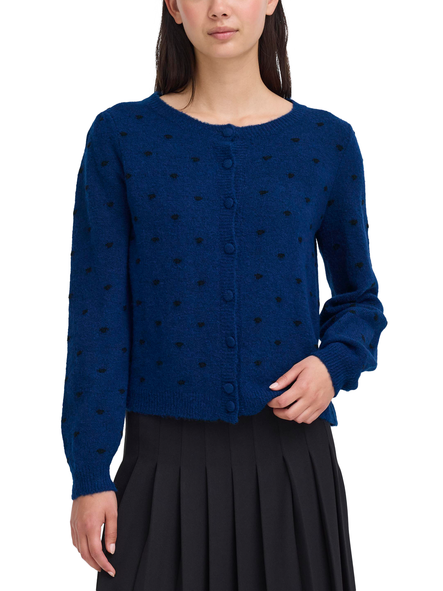 Product image 1 of 7, which shows ICHI Destine Polka Dot Cardigan, Navy/Multi, L