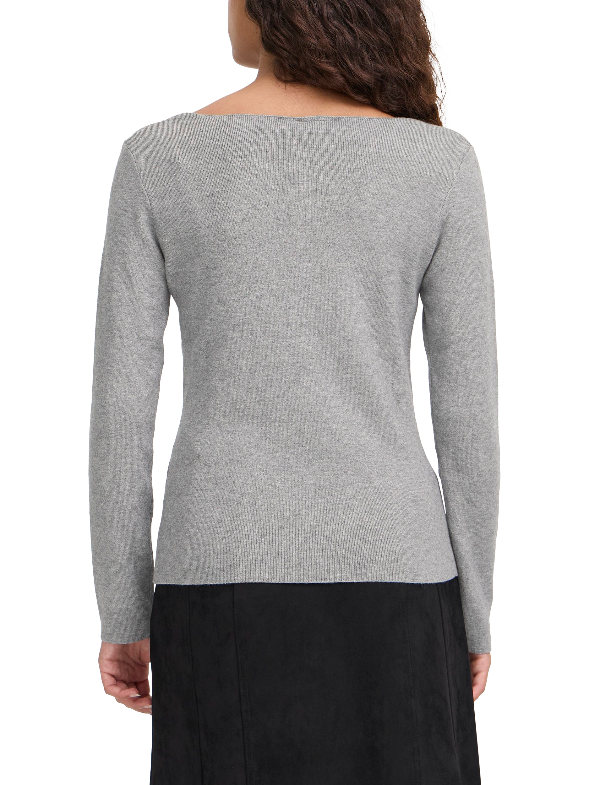 Product image 2 of 7, which shows ICHI Clarisa Long Sleeve Square Neck Cardigan , Grey Melange, XS
