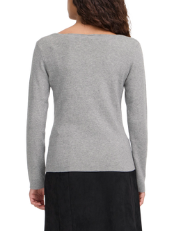 ICHI Clarisa Long Sleeve Square Neck Cardigan - view 2, Grey Melange
