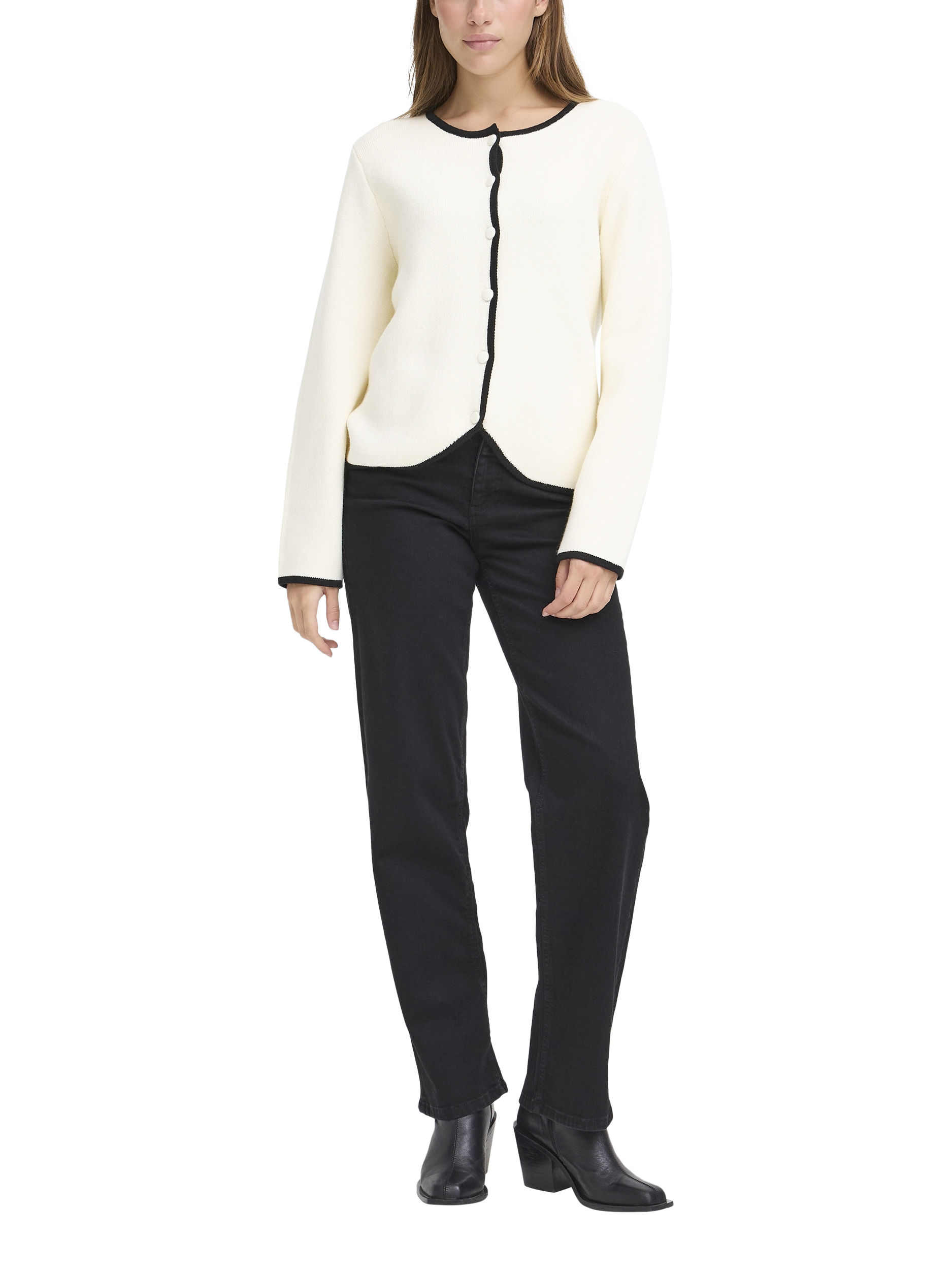 Product image 3 of 7, which shows ICHI Briac Riund Neck Long Sleeve Cardigan , Birch, XS