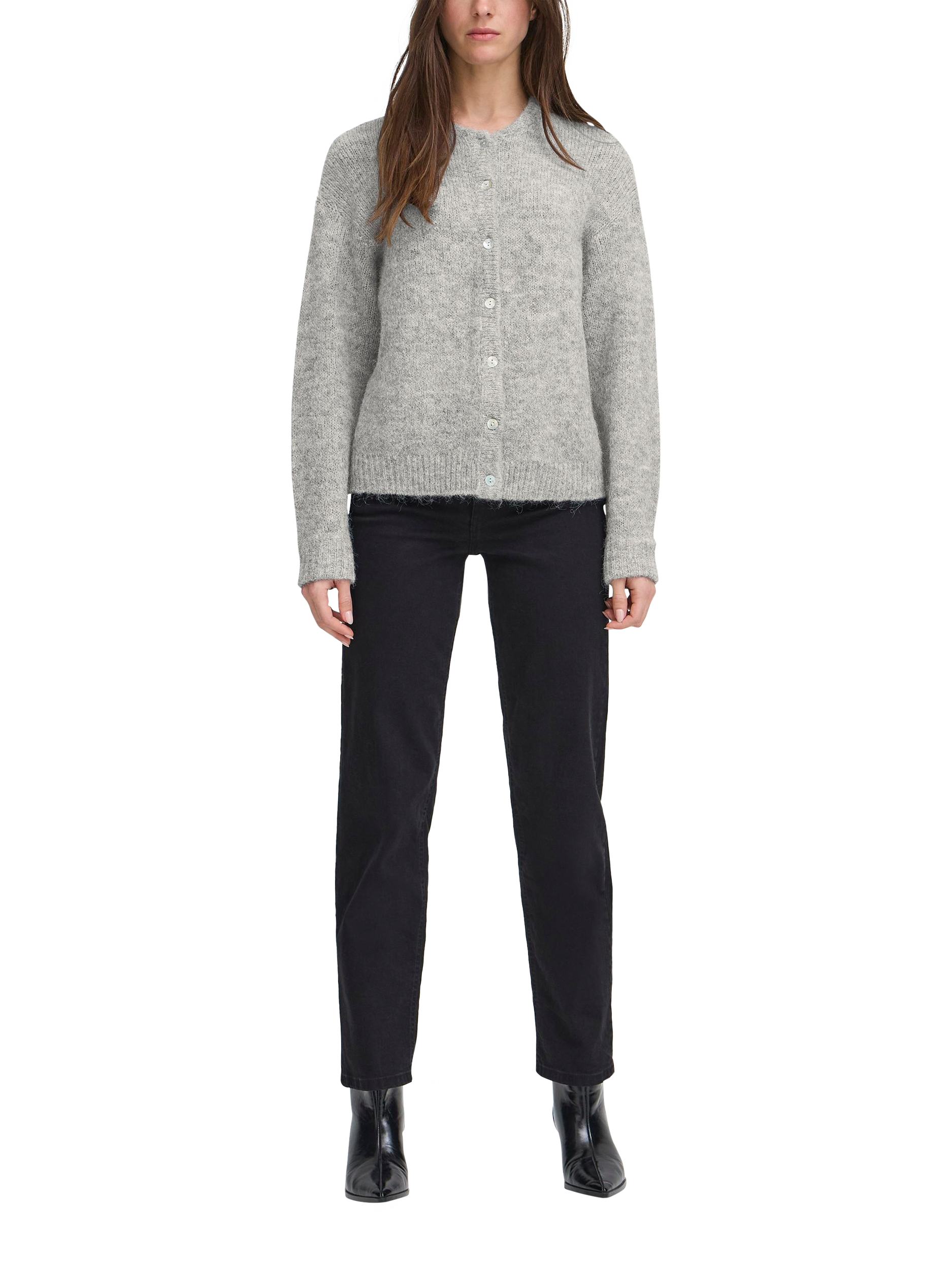 Product image 3 of 7, which shows ICHI Belablue Crew Neck Cardigan , Light Grey Melange, XS