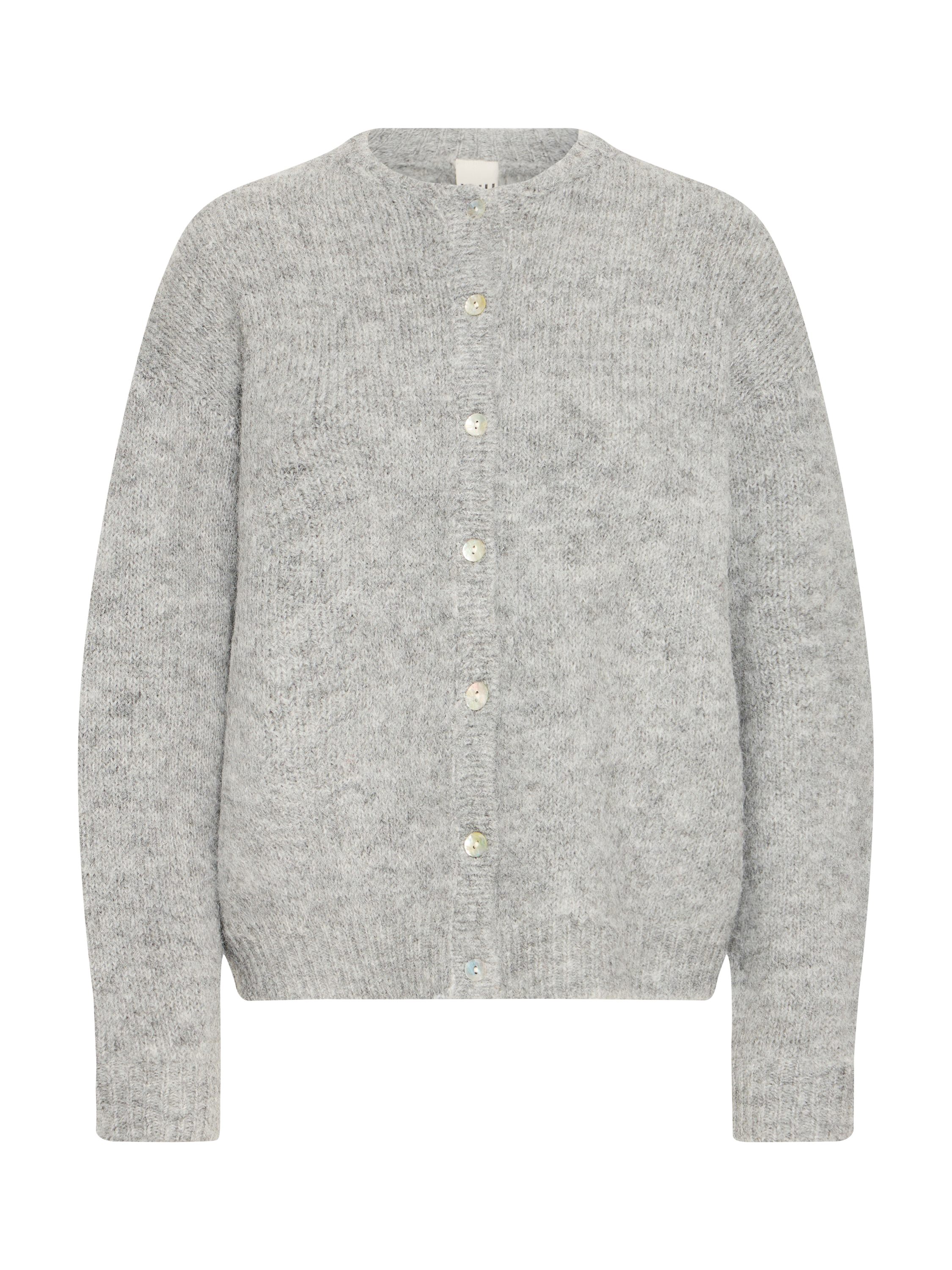 Product image 5 of 7, which shows ICHI Belablue Crew Neck Cardigan , Light Grey Melange, XS