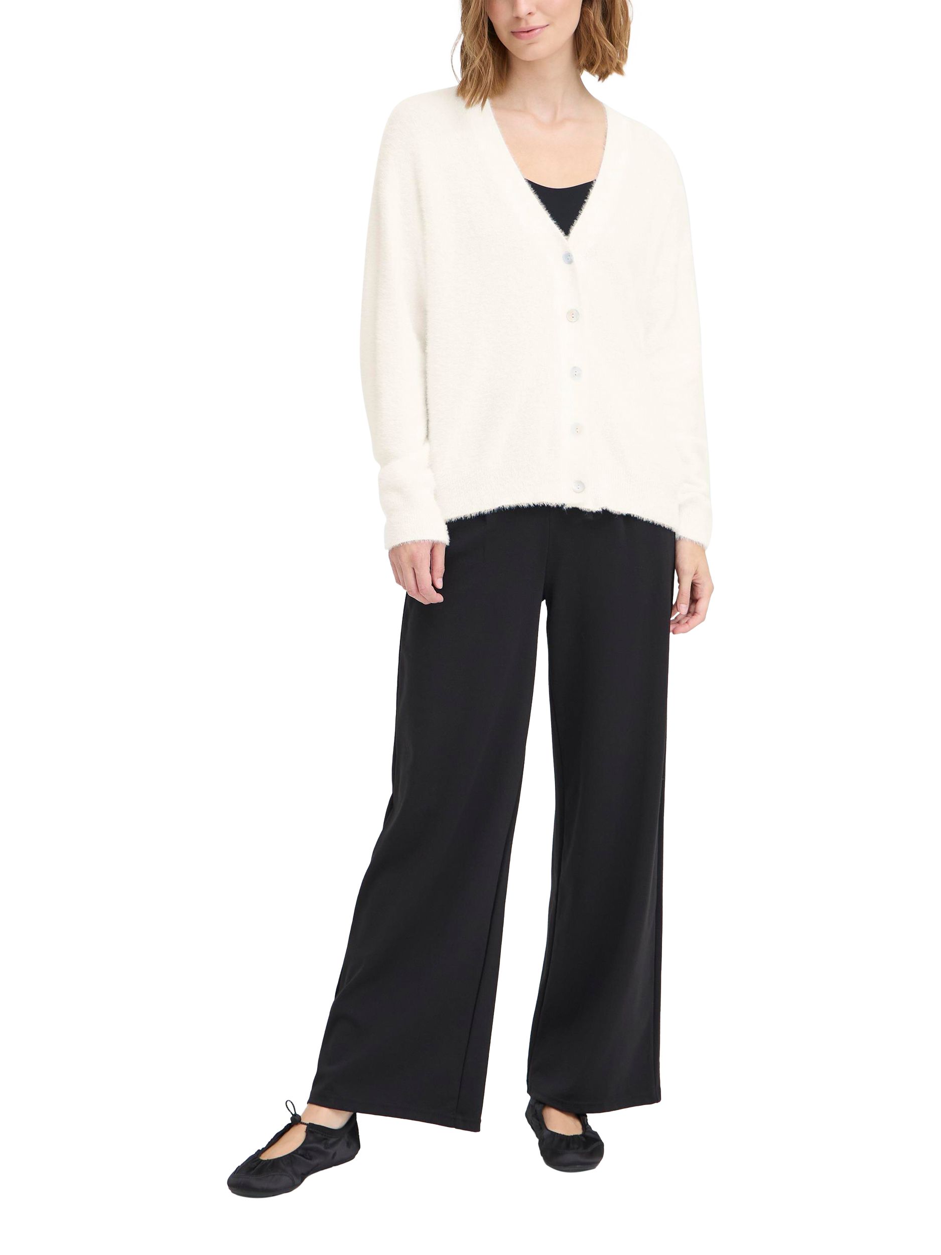 Product image 3 of 7, which shows ICHI Brula Long Sleeve V-Neck Cardigan , Cloud Dancer, XS