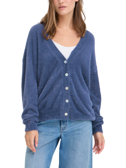 ICHI Brula Long Sleeve V-Neck Cardigan, Navy Peony