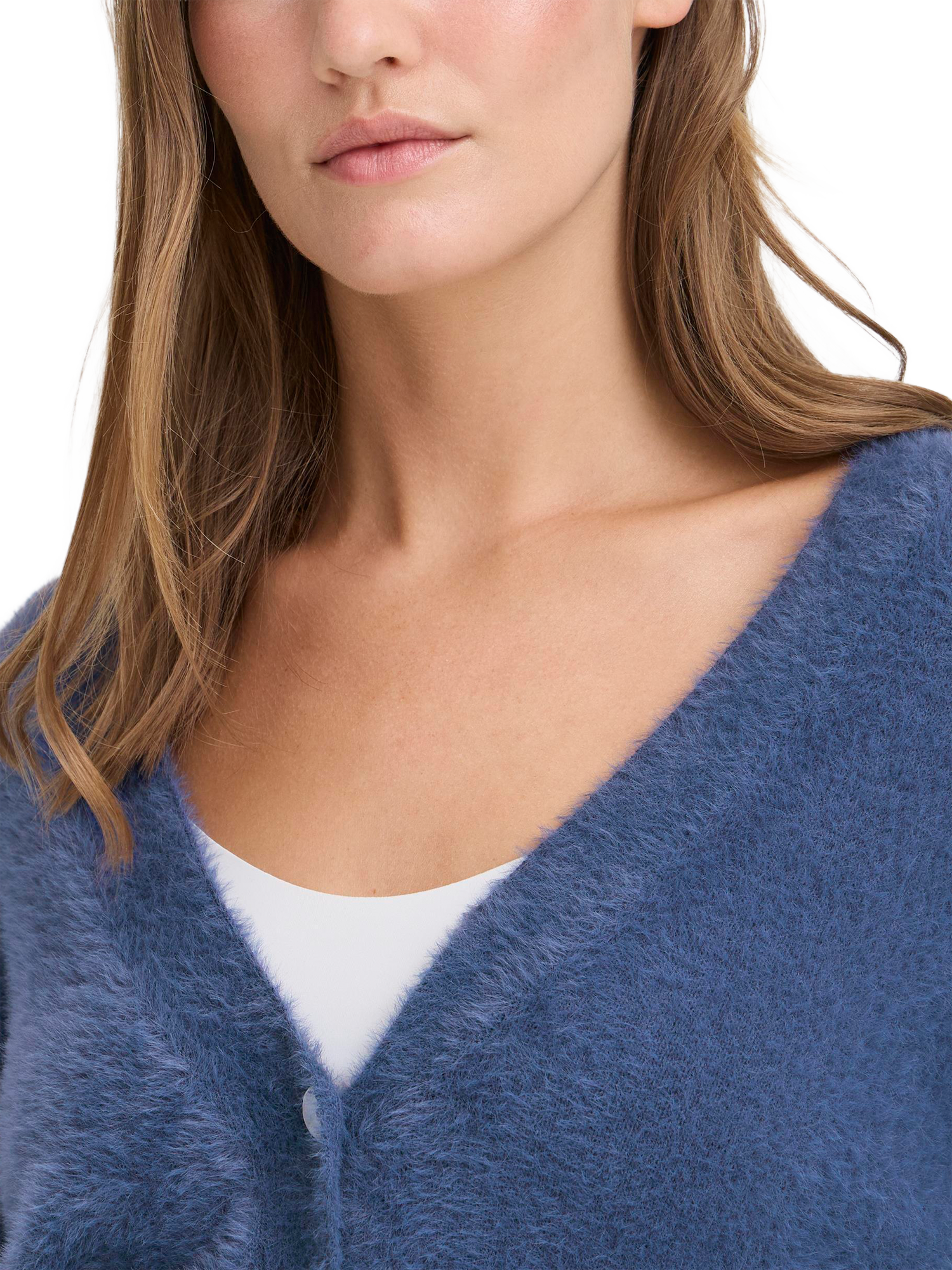 Product image 4 of 7, which shows ICHI Brula Long Sleeve V-Neck Cardigan , Navy Peony, XS