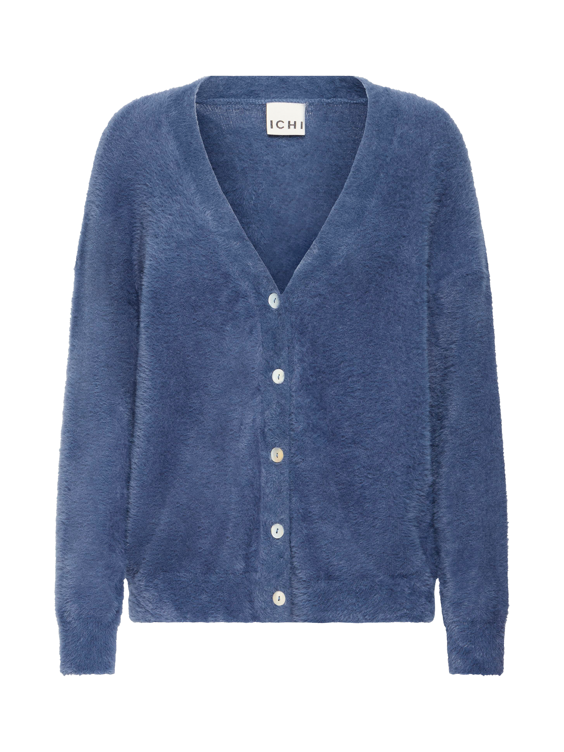 Product image 5 of 7, which shows ICHI Brula Long Sleeve V-Neck Cardigan , Navy Peony, XS
