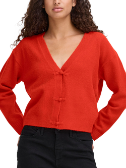 ICHI Dasila Tie Front V-Neck Cardigan, Fiery Red