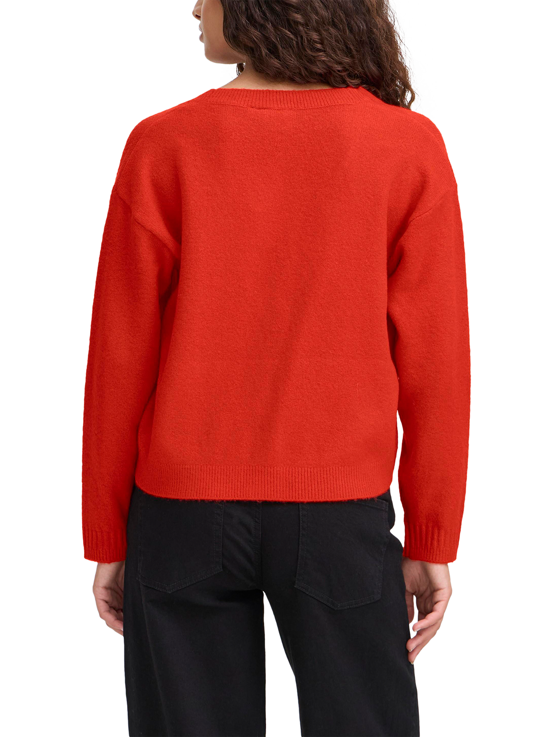 Product image 2 of 7, which shows ICHI Dasila Tie Front V-Neck Cardigan, Fiery Red, XS