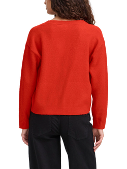 ICHI Dasila Tie Front V-Neck Cardigan - view 2, Fiery Red