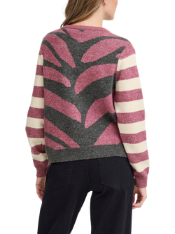 ICHI Livoni Stripe Round Neck Cardigan - view 2, Maroon/Multi